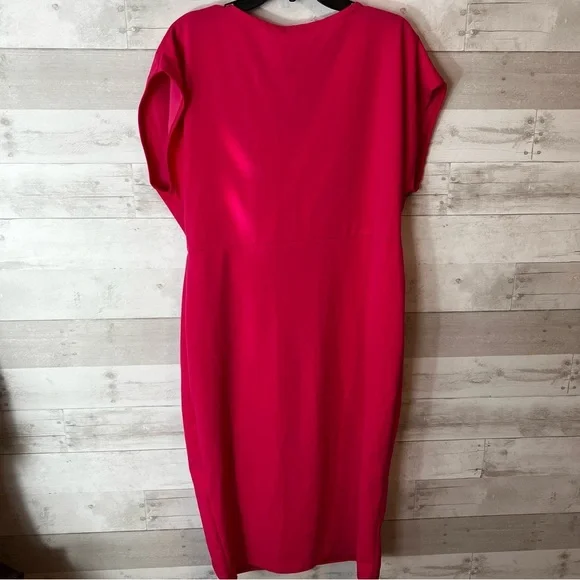 NWT Boohoo Wrap Front Midi Hot Pink Dress - Picture 3 of 4